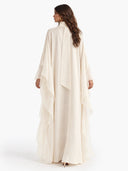Elegant High-Neck Flowing Cape Maxi Dress