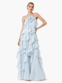 Elegant  3D Flower Ruffle Halter Maxi Dress