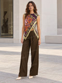Unique Retro Floral Print Tassel Vest Two-Piece Set