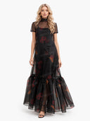 Casual Tie-Neck Multi-Layer Printed Maxi Dress