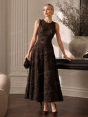 Elegant 3D Floral Lace Sleeveless Midi Dress