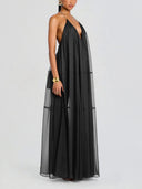 Elegant V-neck Chiffon Flowy Maxi Dress
