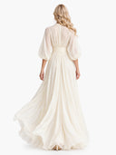 Elegant Chiffon Puff-Sleeve Wrap Maxi Dress