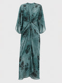 Elegant Floral Print Draped Kaftan Maxi Dress