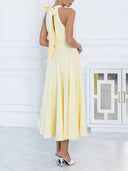 Elegant Backless Ruched Prom Midi Dress