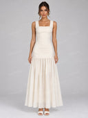 Elegant Faux Leather Ruffle Hem Maxi Dress