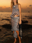 Geometric Stripe Layered Sheer Maxi Dress