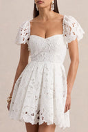 Lace Puff Sleeve Mini Dress