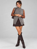 Mock Neck Knit Vest Lace Top Mini Skort Three Piece Set