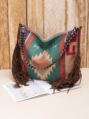 Retro Bohemian Woven Fringe Linen Shoulder Tote Bag