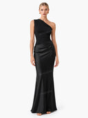 Elegant One Shoulder Neck Pleated Party Maxi Dress