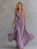 Elegant Ruched Halter Neck Flowing Maxi Dress
