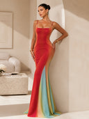 Elegant Gradient Ombre Satin Mermaid Maxi Dress