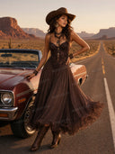 Sexy Lace V-Neck Ruffled Flowy Midi Dress