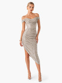 Elegant Sequin Off-Shoulder Asymmetric Party Midi Dress