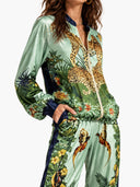 Exotic Jungle Print Zip-Up Shirt & Wide Leg Pants Set