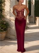 Lace Corset Satin Maxi Dress