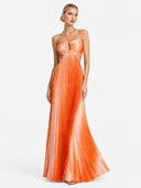 Ombre Halter Pleated Maxi Dress