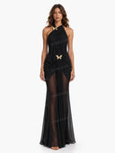 Elegant Open-Back Chiffon Maxi Dress
