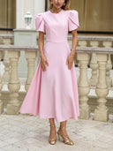 Elegant High-neck Bud Sleeve Midi Dress