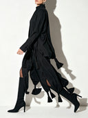 Elegant Tassel Trim Coat & Draped Pants Two-Piece Set