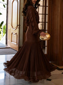 Elegant Ruffle Top & Ruched Mermaid Maxi Skirt Two-Piece Set