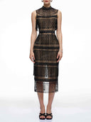 Beaded Fringe High Neck Midi Dress