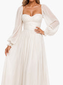 Bohemian Pleated Waist Puff Sleeve Chiffon Maxi Dress