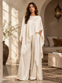 Elegant Satin Cape Wide-Leg Pants Set
