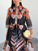 Floral Print Collared Chiffon Two-Piece Set