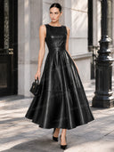 Elegant Sleeveless Leather-Look Midi Dress