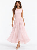 Elegant Pleated Skirt Waist Ruched Midi Dress
