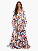 Elegant Navy Floral Print Cutout Maxi Dress