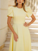 Elegant High-neck Bud Sleeve Midi Dress