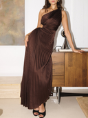 One-Shoulder Pleated Asymmetric Maxi Dress