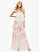 Ombre Tiered Lace Trim Spaghetti Strap Maxi Dress