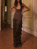 Exquisite Tiered Fringe Scoop Neck Maxi Dress
