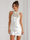 Elegant Sequin Halter Neck Mini Party Dress