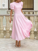 Elegant High-neck Bud Sleeve Midi Dress