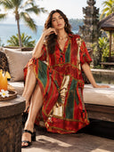 Retro Equestrian Print Shirt Midi Dress