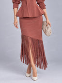 Peplum Jacket & Fringe Midi Skirt Set