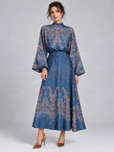 Paisley Print Mock Neck Batwing Sleeve Midi Dress