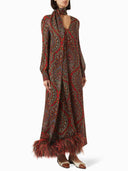 Retro Paisley Print Faux Fur Collar Maxi Dress