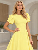Elegant High-neck Bud Sleeve Midi Dress