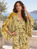 V-Neck Printed Slit Streamer Design Maxi Dress