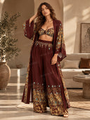 Burgundy Peacock Print 3 Piece Set