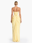 Strapless Pleated Slit Maxi Dress