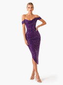 Elegant Sequin Off-Shoulder Asymmetric Party Midi Dress