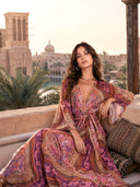 Retro Paisley Print Tie-Waist Maxi Dress