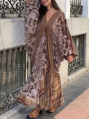 Elegant Lace Overlay V-Neck Chiffon Maxi Dress
